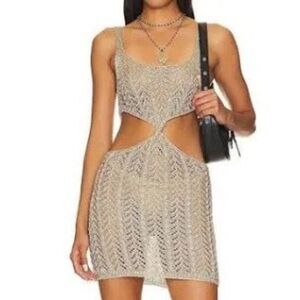 Superdown Women's Gold Hillary Twist Crochet Mini Dress Size Small NWOT